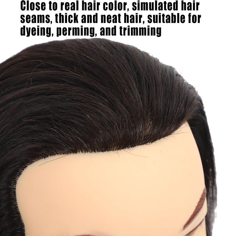 simnient Male Mannequin Head with Beard 100% Human Hair Haircut Manikin Head for Cosmetology Straight Thick Hair Doll Head with Human Hair with Stand Practice Cutting Styling - Image 5